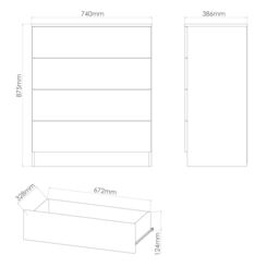 Foggia Matt White Light Oak Effect 4 Drawer Chest (H)875mm (W)740mm (D)386mm - thumbnail 7