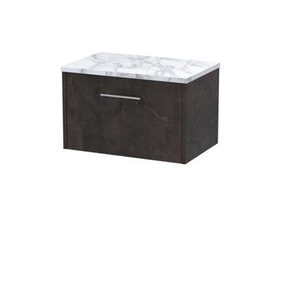 Hudson Reed Juno Wall Hung 2 Soft Close Drawer Vanity Unit With Laminate Worktop In Metallic Slate Finish, 1205mm - image 1