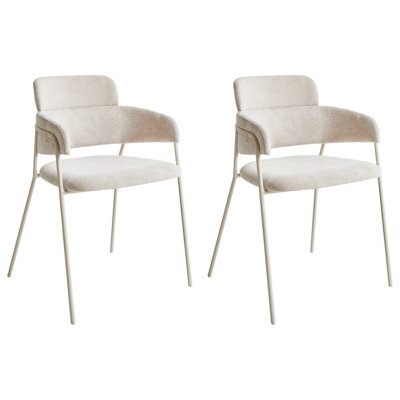 Beliani Set Of 2 Dining Chairs Paonia Chenille Light Beige - image 1
