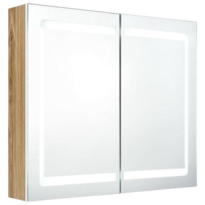 Berkfield Stylish Led Bathroom Mirror Cabinet White And Oak 80X12X68 Cm - image 1