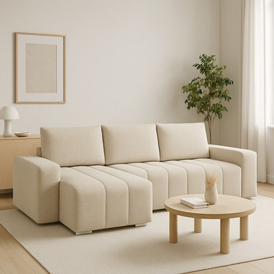 Abrielle Reversible Corner Sofa Bed With Storage And Pull Out Guest Bed Beige - image 1