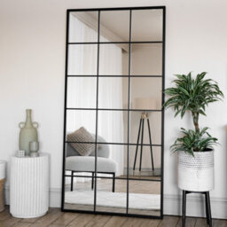 Jōbū Jobu Home - Kyo - Full Length Black Metal Rectangle Lattice Window Mirror - 180Cm X 90Cm