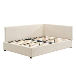 Merax 4Ft6 Double Bed, Daybed 135 X 190 Cm, Corduroy Upholstered Bed Frame With Side Rails And Tall Headboards, Beige - thumbnail 7