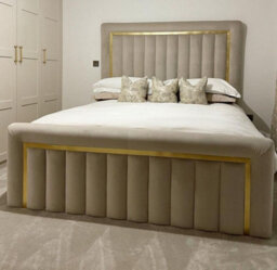 Stratus Interiors Sultan Gold Border Bed Luxurious Velvet Frame With Gold Detailing - Slatted Base - Double