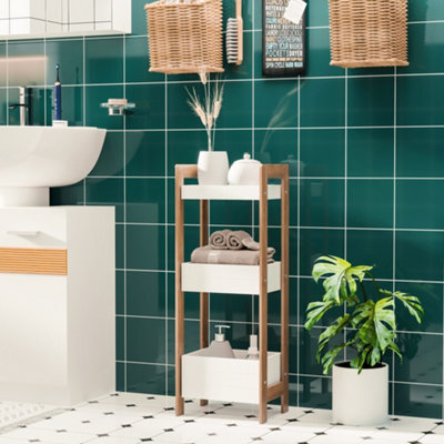 Homcom 3-Tier Bathroom Rack Organizer Storage Shelf Rack Free Standing Bamboo - image 1