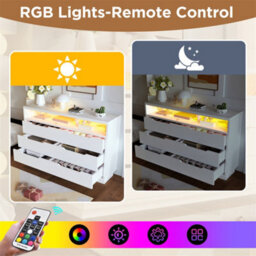 Abrihome Marbled 6-Drawer Sideboard, Modern Storage Cabinet With Rgb Led Lighting & Shelves, 85 X 120 X 40 Cm, White - thumbnail 4