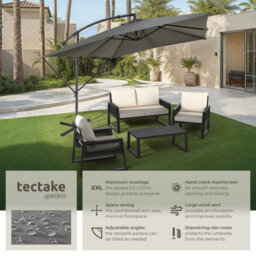 Tectake Parasol Apollo - 250 X 250 Cm, Tilt Adjustable, Protective Cover Included - Light Grey - thumbnail 2
