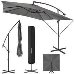 Tectake Parasol Apollo - 250 X 250 Cm, Tilt Adjustable, Protective Cover Included - Light Grey - thumbnail 1