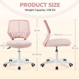 Pink Armless Office Chair - Adjustable Height & Smooth Mobility - thumbnail 2