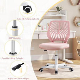 Pink Armless Office Chair - Adjustable Height & Smooth Mobility - thumbnail 3