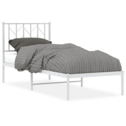 Berkfield Metal Bed Frame Without Mattress With Headboard White 75X190Cm - thumbnail 2