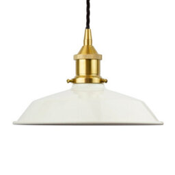 Clay White Small Trinity Metal Painted Dome Pendant Light With Polished Brass Lamp Holder And Black Twisted Cable - Se Home - thumbnail 1