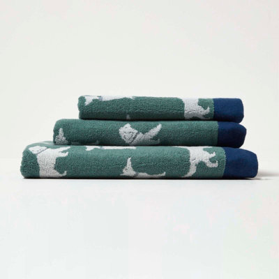 Homescapes Green Dog Pattern 100% Cotton Hand Towel - image 1