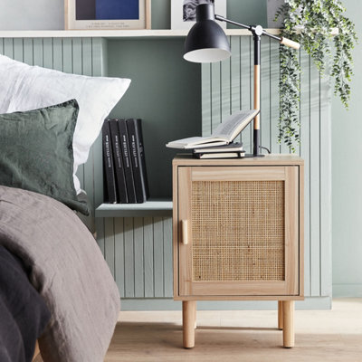 Sweeek - 1-Door Woven Rattan Bedside Table Camargue Natural 40X30X58 Cm - image 1