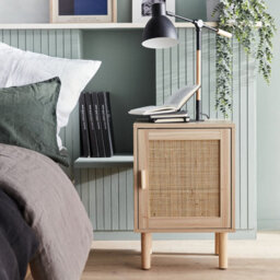Sweeek - 1-Door Woven Rattan Bedside Table Camargue Natural 40X30X58 Cm