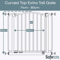 Safetots Extra Tall Curved Top Safety Gate, 89Cm - 98Cm, Matt White, Extra Tall 100Cm In Height, Pressure Fit Stair Gate - thumbnail 3