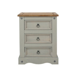 Core Products Premium Corona Grey, 3 Drawer Bedside Cabinet, Grey & Antique Waxed Pine H68.5Cm X W53.0Cm X D38.0Cm - thumbnail 4