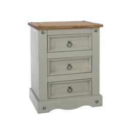 Core Products Premium Corona Grey, 3 Drawer Bedside Cabinet, Grey & Antique Waxed Pine H68.5Cm X W53.0Cm X D38.0Cm - thumbnail 3