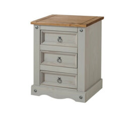 Core Products Premium Corona Grey, 3 Drawer Bedside Cabinet, Grey & Antique Waxed Pine H68.5Cm X W53.0Cm X D38.0Cm