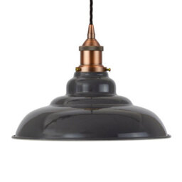 Slate Grey St Edmund's Painted Dome Pendant Light With Matt Antique Copper Lamp Holder And Black Twisted Cable - Se Home