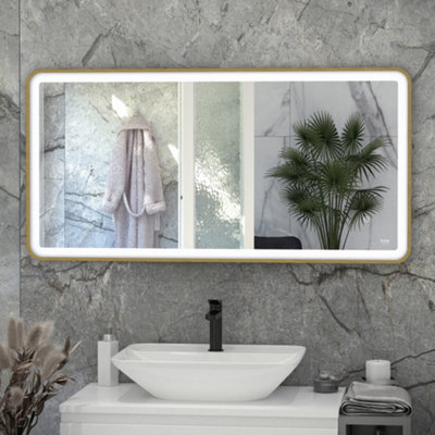 RAK Ceramics Rak Picture Soft 1200X600mm Brushed Gold Rectangular Illuminated Bathroom Mirror With Touch Sensor & Demister Pad Ip44 - image 1