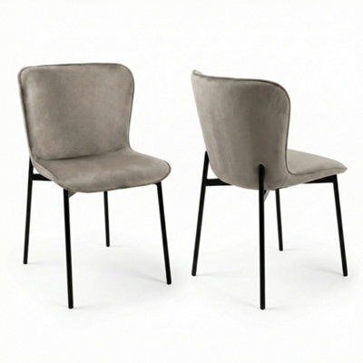 Evre Grey Velvet Dining Chairs Set Of 2 With Black Metal Frame - image 1