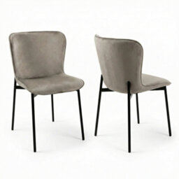 Evre Grey Velvet Dining Chairs Set Of 2 With Black Metal Frame - thumbnail 1