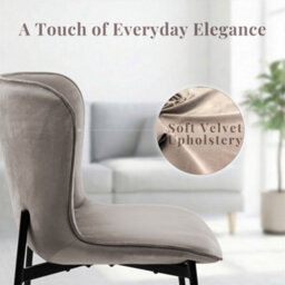 Evre Grey Velvet Dining Chairs Set Of 2 With Black Metal Frame - thumbnail 5