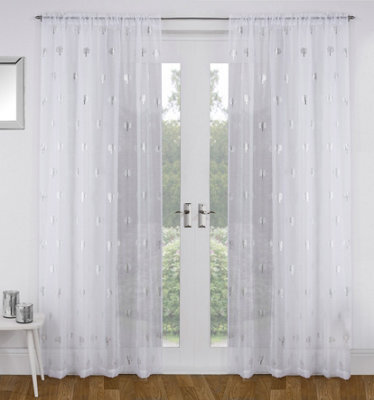 "Tyrone Textiles Birch White Metallic Tree Print Linen-Look Voile Panel - Pair 140 X 137Cm (55X54"")" - image 1