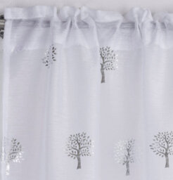 "Tyrone Textiles Birch White Metallic Tree Print Linen-Look Voile Panel - Pair 140 X 137Cm (55X54"")" - thumbnail 2
