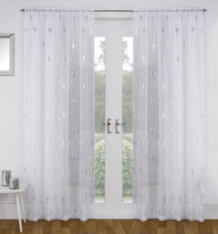 "Tyrone Textiles Birch White Metallic Tree Print Linen-Look Voile Panel - Pair 140 X 137Cm (55X54"")" - thumbnail 1