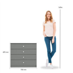 Denver Grey Gloss 4 Drawer Chest Of Drawers Bedroom Furniture Storage - thumbnail 3