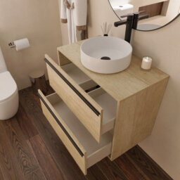 Banyetti Mattila Noir 800mm Wall Hung Vanity Unit With Matt Black Handles - Rustic Oak - thumbnail 3