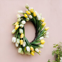 Primrose Artificial Tulip Flower Wreath With Hanging Loop In Yellow 50Cm - thumbnail 6