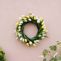 Primrose Artificial Tulip Flower Wreath With Hanging Loop In Yellow 50Cm - thumbnail 2