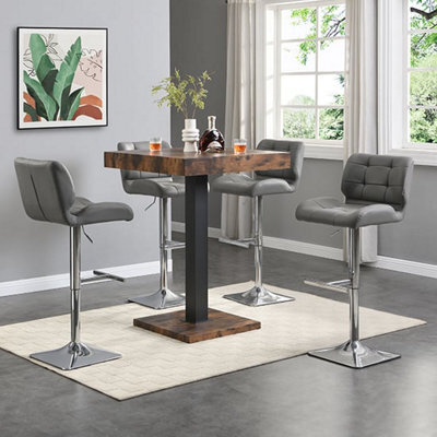 Furniture in Fashion Topaz Rustic Oak Wooden Bar Table With 4 Candid Grey Stools - image 1
