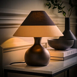 Valuelights Rupert Black Table Lamp With Two Tone Cone Tapered Shade - thumbnail 2