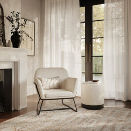 LPD Lara Ivory Boucle Pouffe - Small Multipurpose Design With Matte Black Base - thumbnail 5