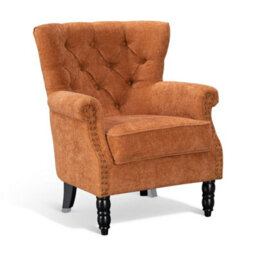 Tufted Orange Accent Chair Liana With Black Wooden Legs - Small Living Room Fabric Armchair - thumbnail 3