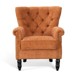 Tufted Orange Accent Chair Liana With Black Wooden Legs - Small Living Room Fabric Armchair - thumbnail 2