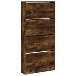 Berkfield Shoe Cabinet With 4 Flip-Drawers Smoked Oak 80X21X163.5 Cm - thumbnail 2