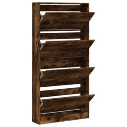 Berkfield Shoe Cabinet With 4 Flip-Drawers Smoked Oak 80X21X163.5 Cm - thumbnail 5