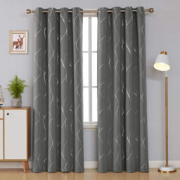 Deconovo Eyelet Thermal Curtains, Silver Wave Line Foil Printed Blackout Curtains For Nursery, 66 X 72 Inch, Light Grey, 2 Panels - thumbnail 1