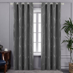 Deconovo Eyelet Thermal Curtains, Silver Wave Line Foil Printed Blackout Curtains For Nursery, 66 X 72 Inch, Light Grey, 2 Panels - thumbnail 2