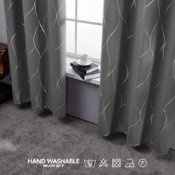 Deconovo Eyelet Thermal Curtains, Silver Wave Line Foil Printed Blackout Curtains For Nursery, 66 X 72 Inch, Light Grey, 2 Panels - thumbnail 3