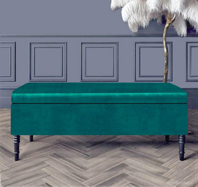 Paris Plain 180Cm Ottoman Storage Bench - Plush Velvet Shoe Bench - Emerald Green Upholstery Footstool With Storage - image 1