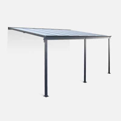 Sweeek - 3X4M Aluminium Lean-To Pergola With Gutter Avenio Anthracite 443X299X258 Cm - image 1