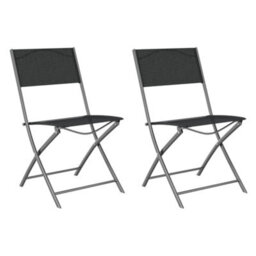 Walplus Folding Outdoor Chairs 2 Pcs Black Steel And Textilene - thumbnail 2