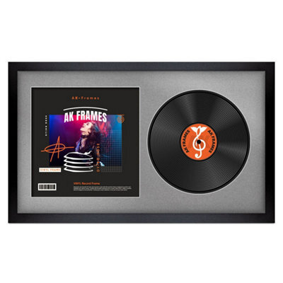 "30X17"" Matte Black Modern Vinyl Record Frame With Silver Mount For 12 Inch Lp Album Cover & Disc - Ak Frames" - image 1