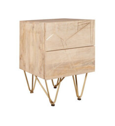 Buttercup Farm Light Gold 2 Drawer Side Table - Solid Mango Wood - L40 X W45 X H60 Cm